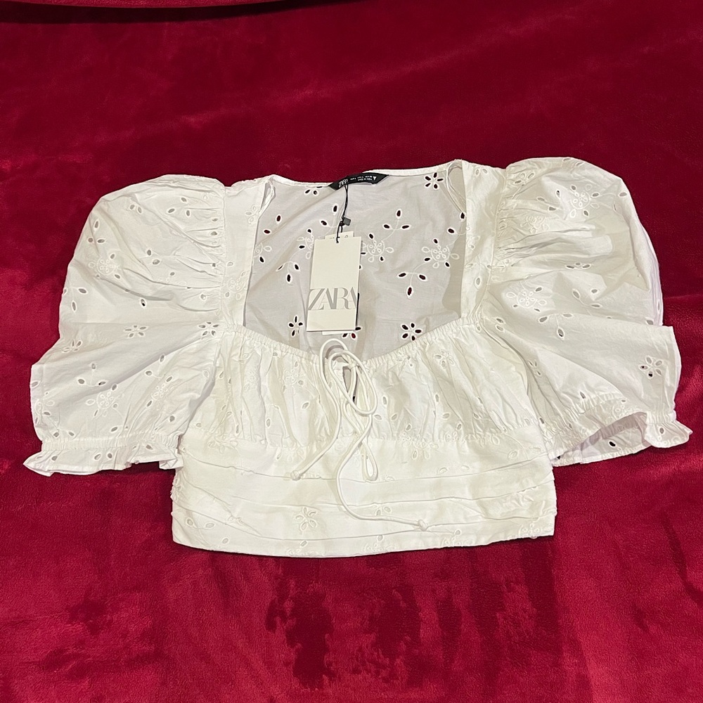 Zara White Summer Top with Embroidered Eyelet Detail